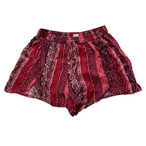 Hollister Red Paisley Stripe Boho Tulip Hem Drawstring Shorts Womens Small
